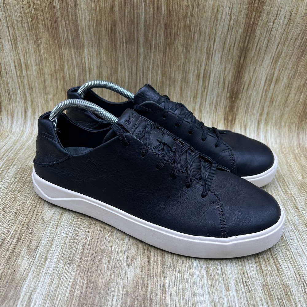 OluKai Lae'ahi Li 'Ili Sneakers Men's 9 Black White Leather Lace Up 10455-LRLR